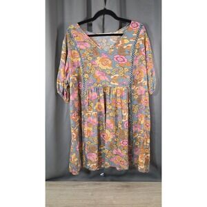 Rusttydustty Pink Orange Floral Tunic Soft Shape Hippie Hobo Flowly 2XL